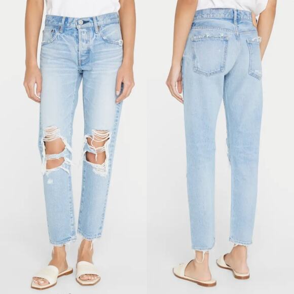 Moussy Vintage May Distressed Tapered Straight Leg Jeans Light Wash Size 25 New